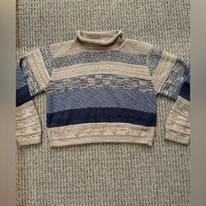Striped Beige and Blue Turtleneck Sweater